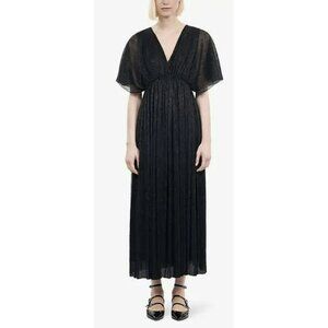New The Kooples $415 Metallic Maxi Black Dress Flowy Elastic Waist